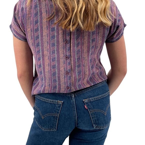 Vintage 90s Silk Blouse Boxy Short Sleeve Top 100% Silk Abstract Print | Small - Picture 3 of 10